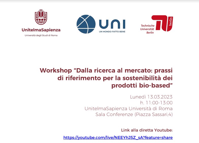 Save the date! Workshop prassi di riferimento per la sostenibilità dei prodotti bio-based