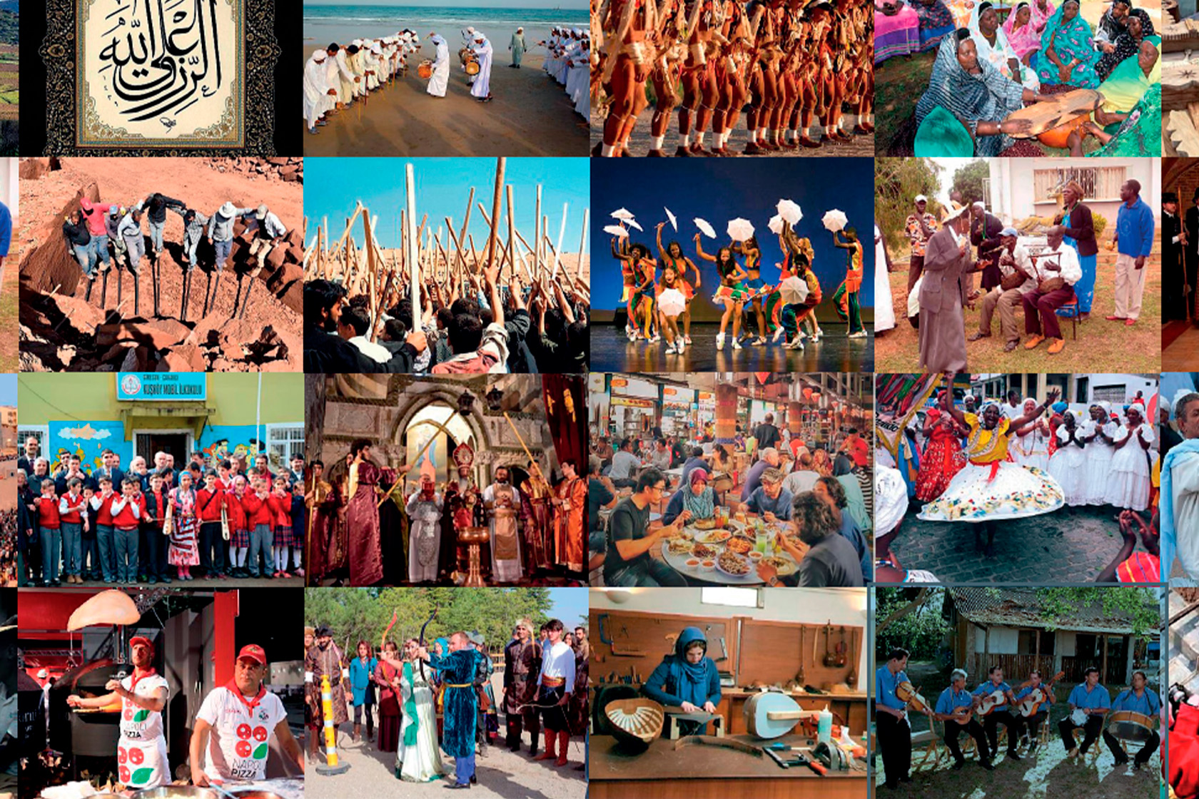 Photo collage representing the traditions and practices that are part of the UNESCO’s intangible cultural heritage in different parts of the world.