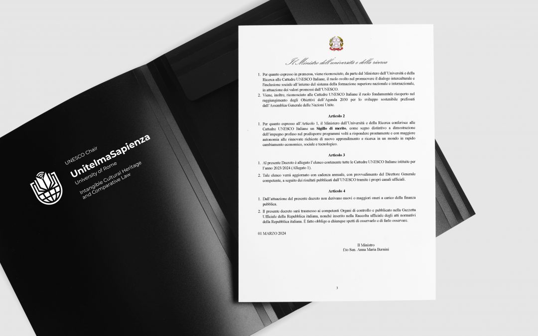 Ministero dell’Università e della Ricerca: “Sigillo di merito” per la Cattedra UNESCO di UnitelmaSapienza