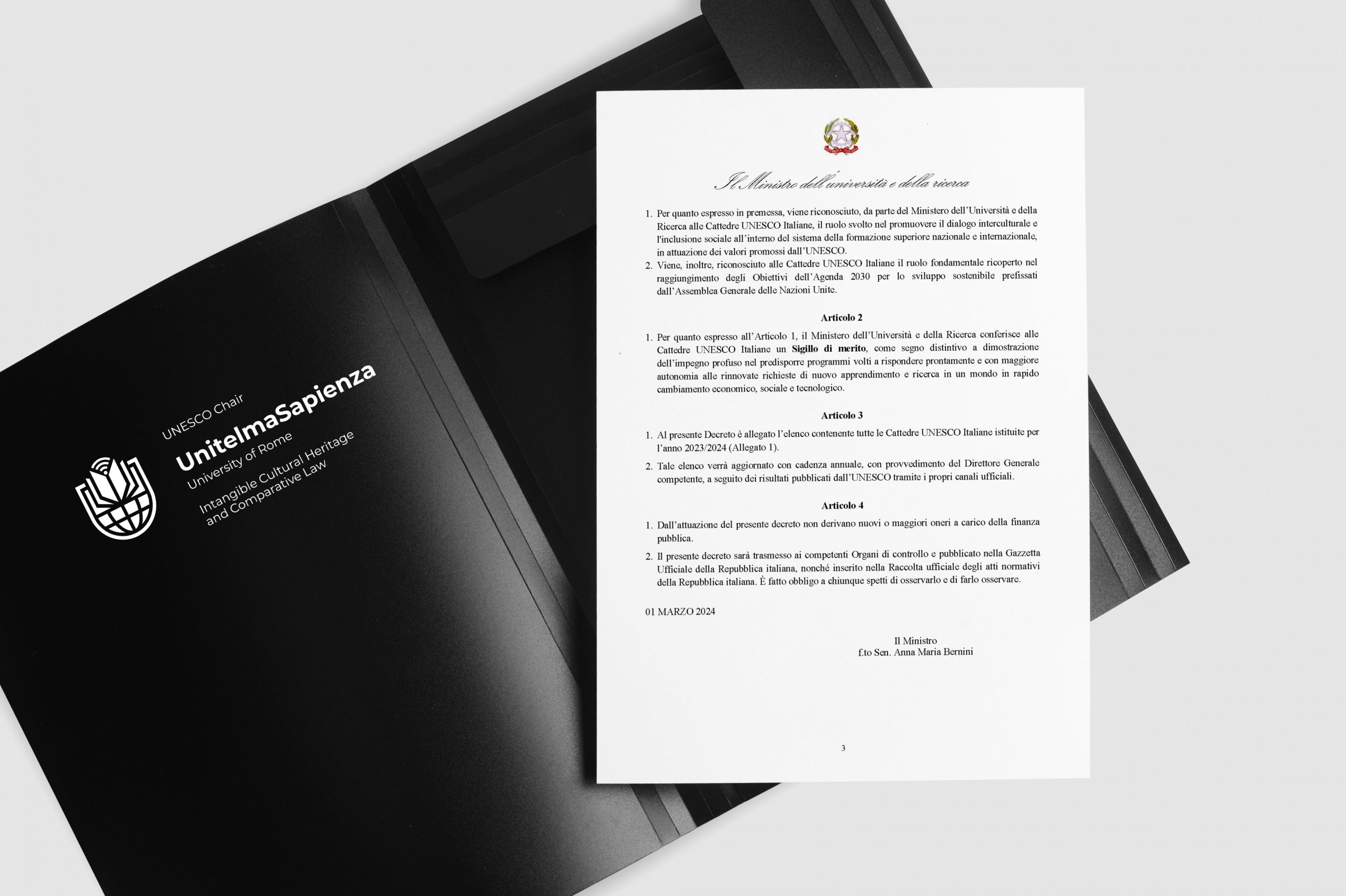 News_Ministero dell’Università e della Ricerca Sigillo di merito per la Cattedra UNESCO di UnitelmaSapienza_